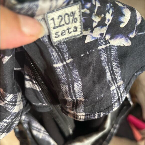 120% Lino floral plaid Shirt Dress long sleeve classy striped box square design - Picture 6 of 8